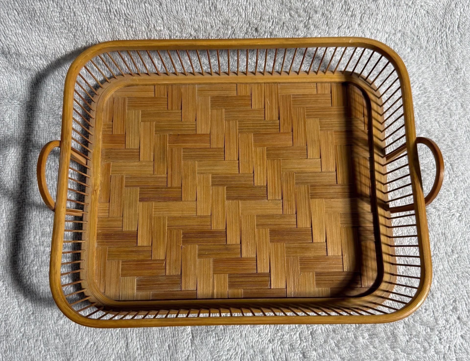 Vintage Bamboo Woven Serving Tray Made In Japan 2