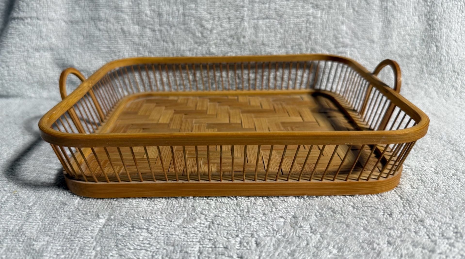 Vintage Bamboo Woven Serving Tray Made In Japan 8