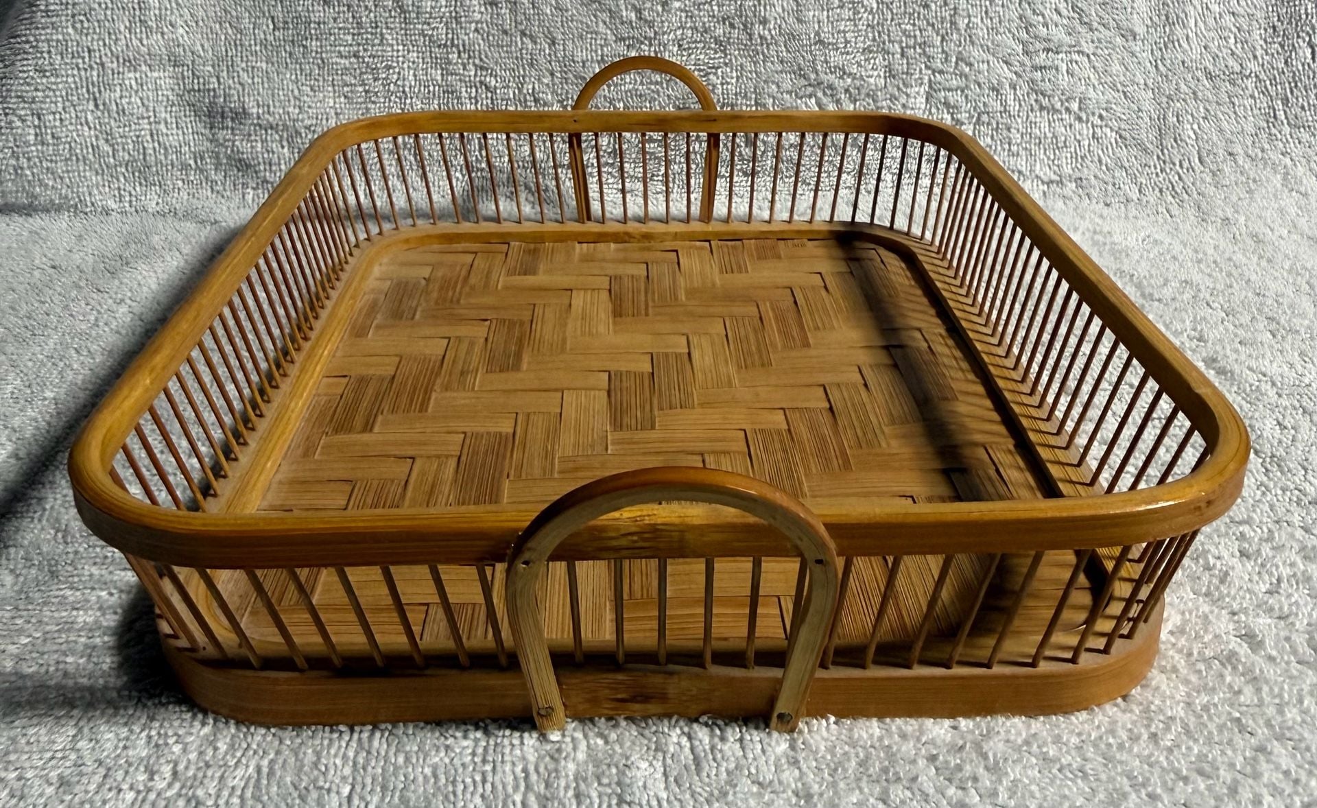 Vintage Bamboo Woven Serving Tray Made In Japan 9