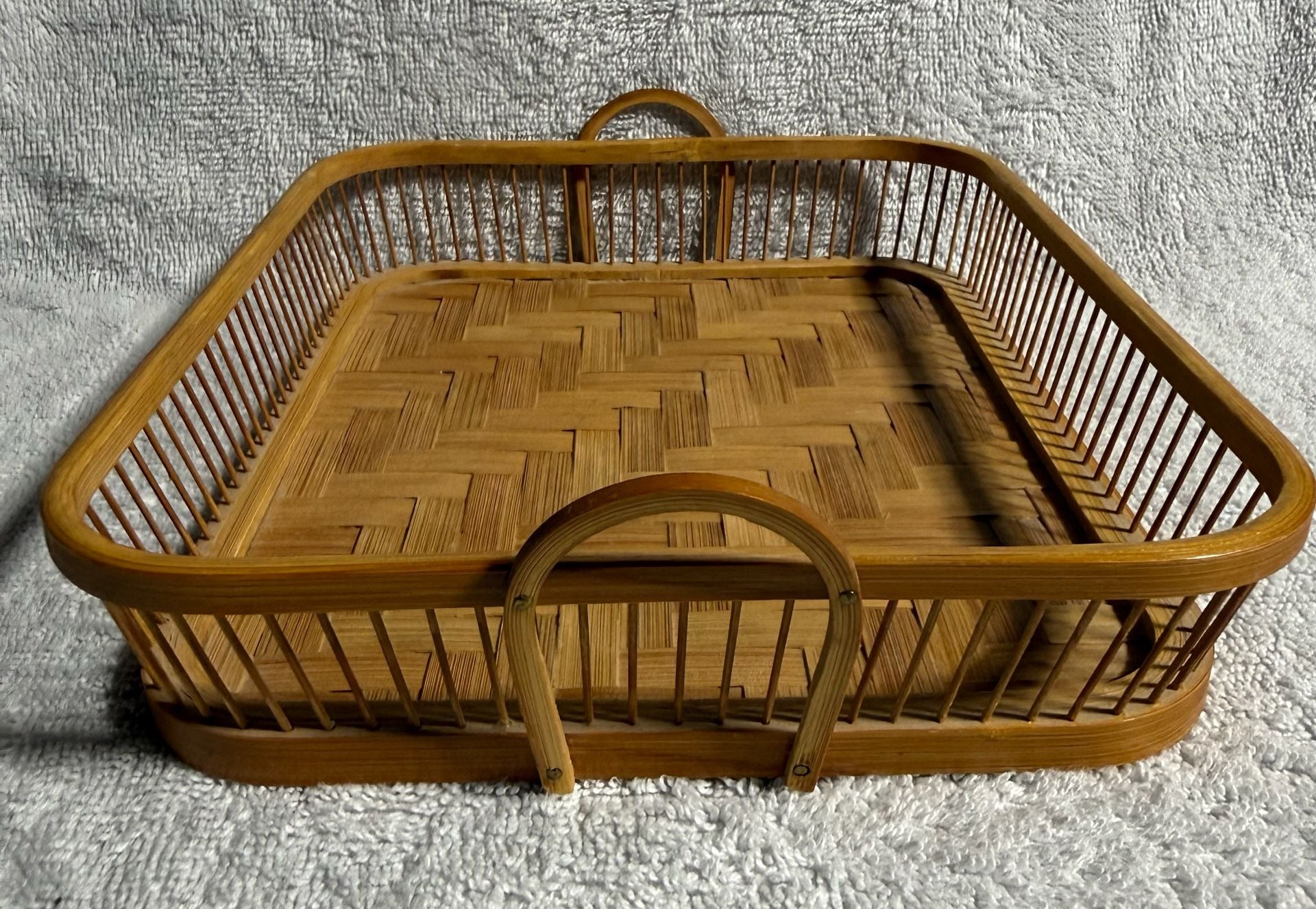 Vintage Bamboo Woven Serving Tray Made In Japan 10
