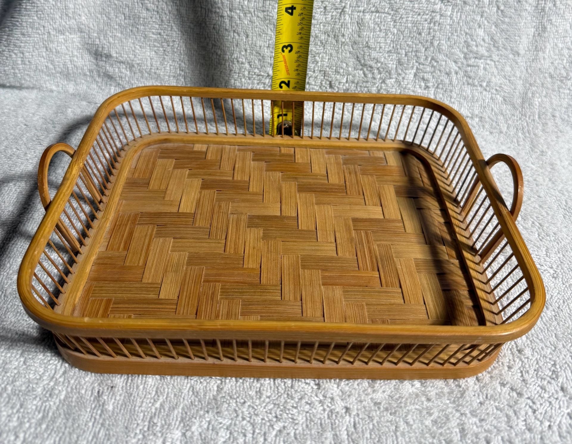 Vintage Bamboo Woven Serving Tray Made In Japan 11