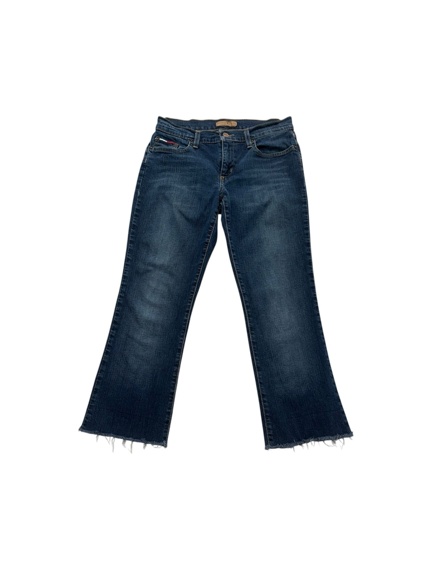 Tommy Jeans Flare Jeans Size 5R Dark Wash Frayed Hem 2