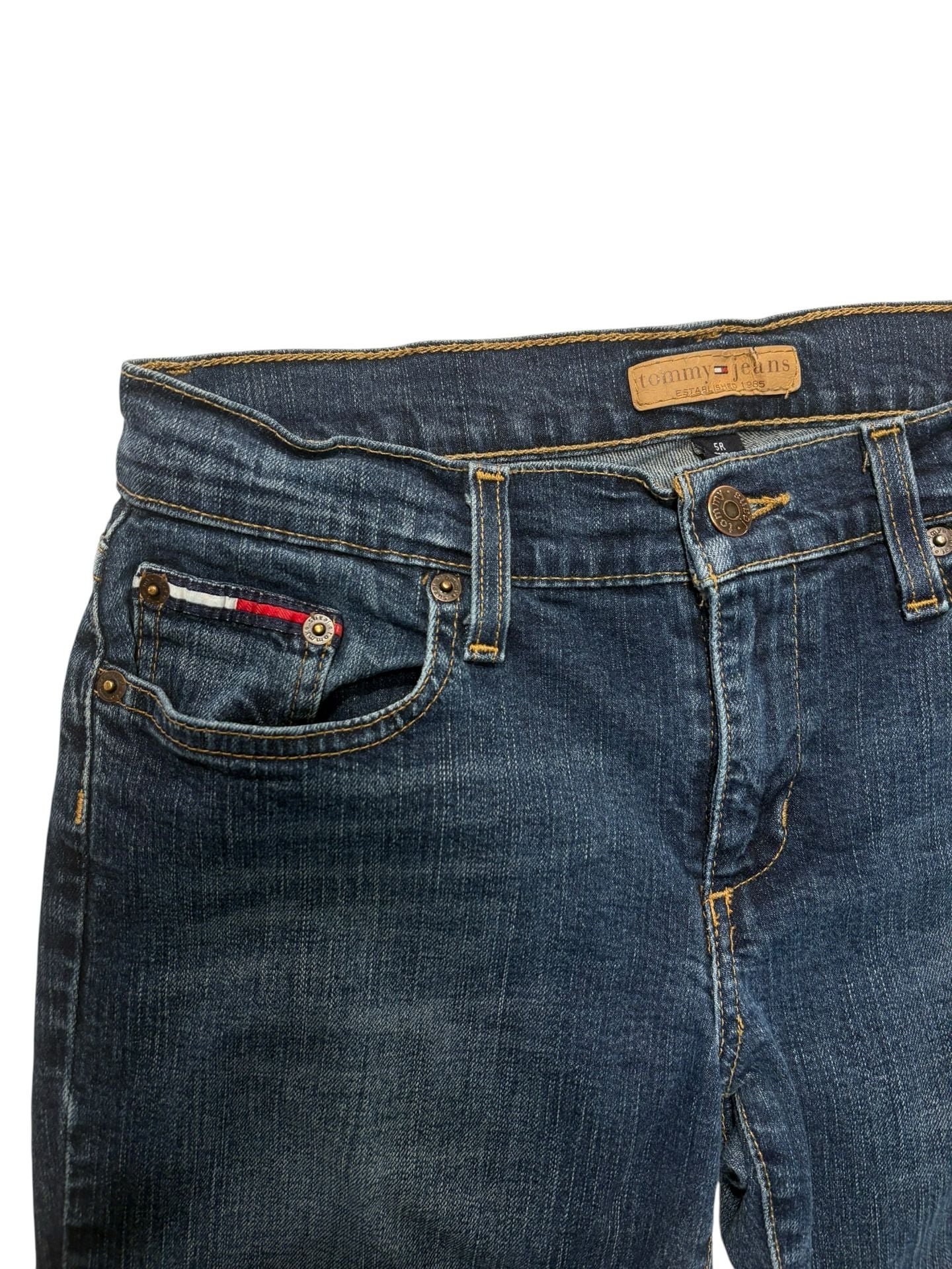 Tommy Jeans Flare Jeans Size 5R Dark Wash Frayed Hem 3