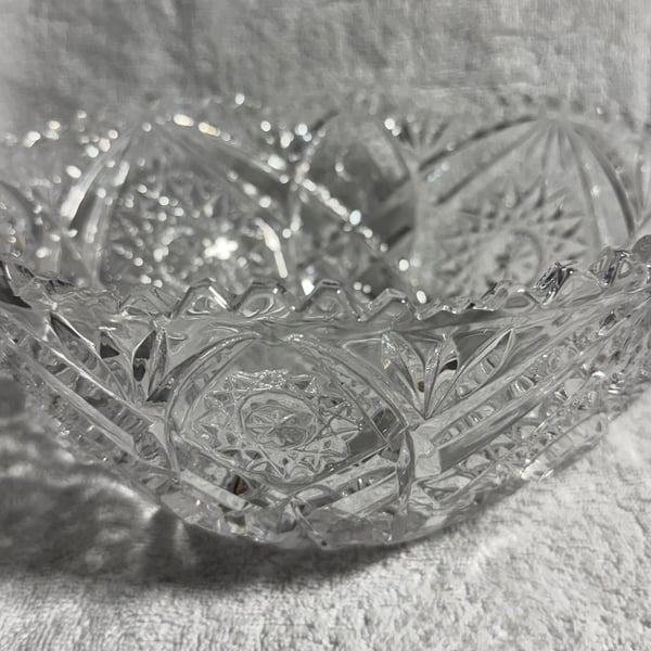 Vintage Cut Crystal Bowl Size 10 Inch Starburst