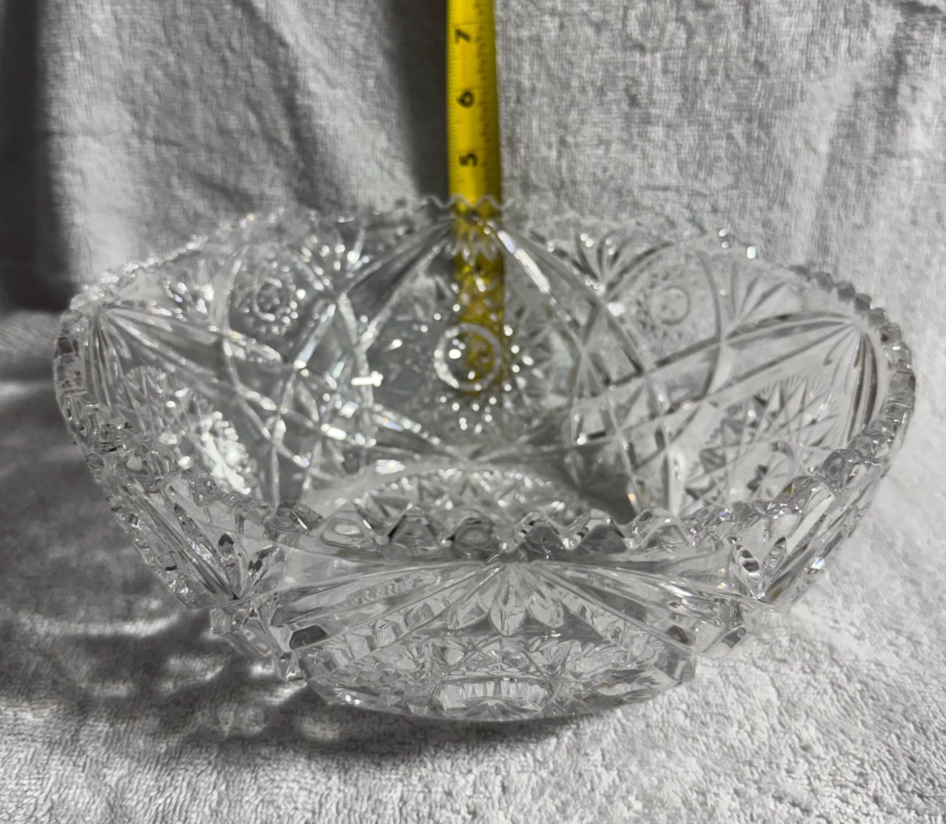 Vintage Cut Crystal Bowl Size 10 Inch Starburst 3