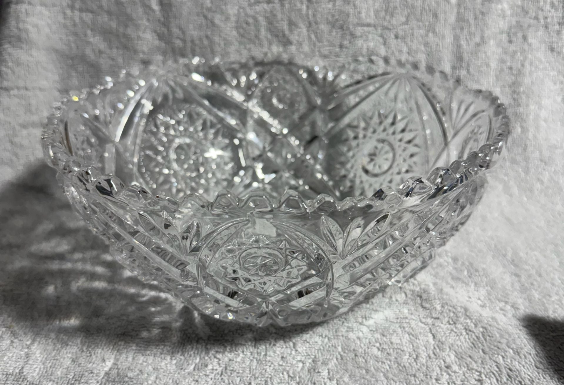 Vintage Cut Crystal Bowl Size 10 Inch Starburst 4