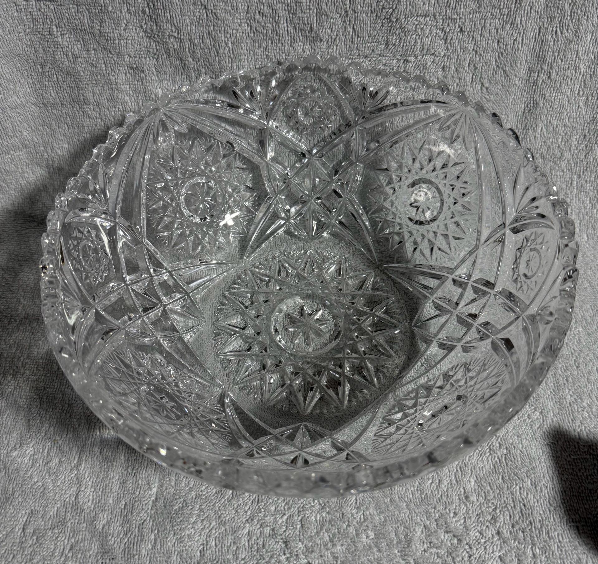 Vintage Cut Crystal Bowl Size 10 Inch Starburst 5