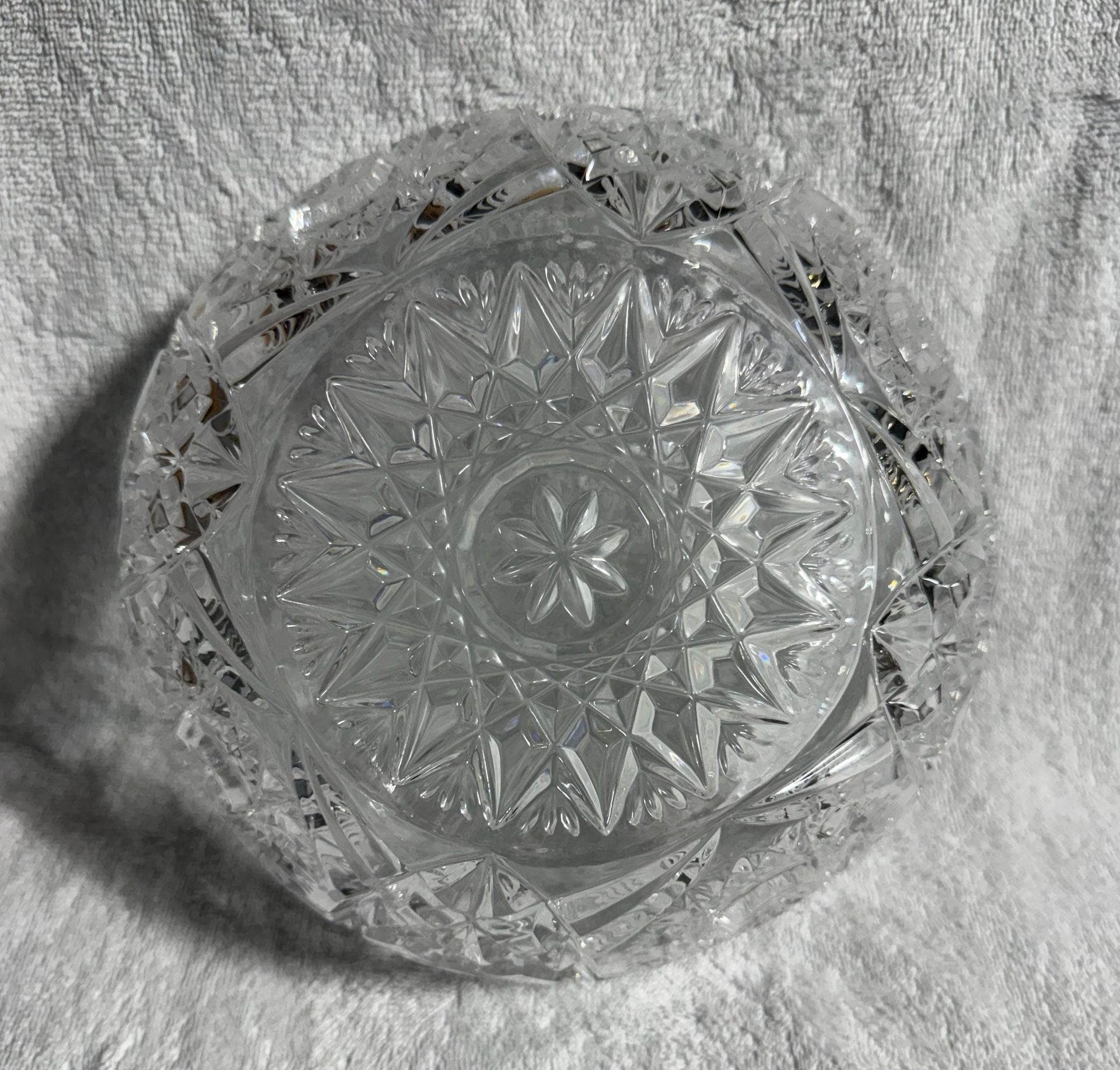 Vintage Cut Crystal Bowl Size 10 Inch Starburst 6