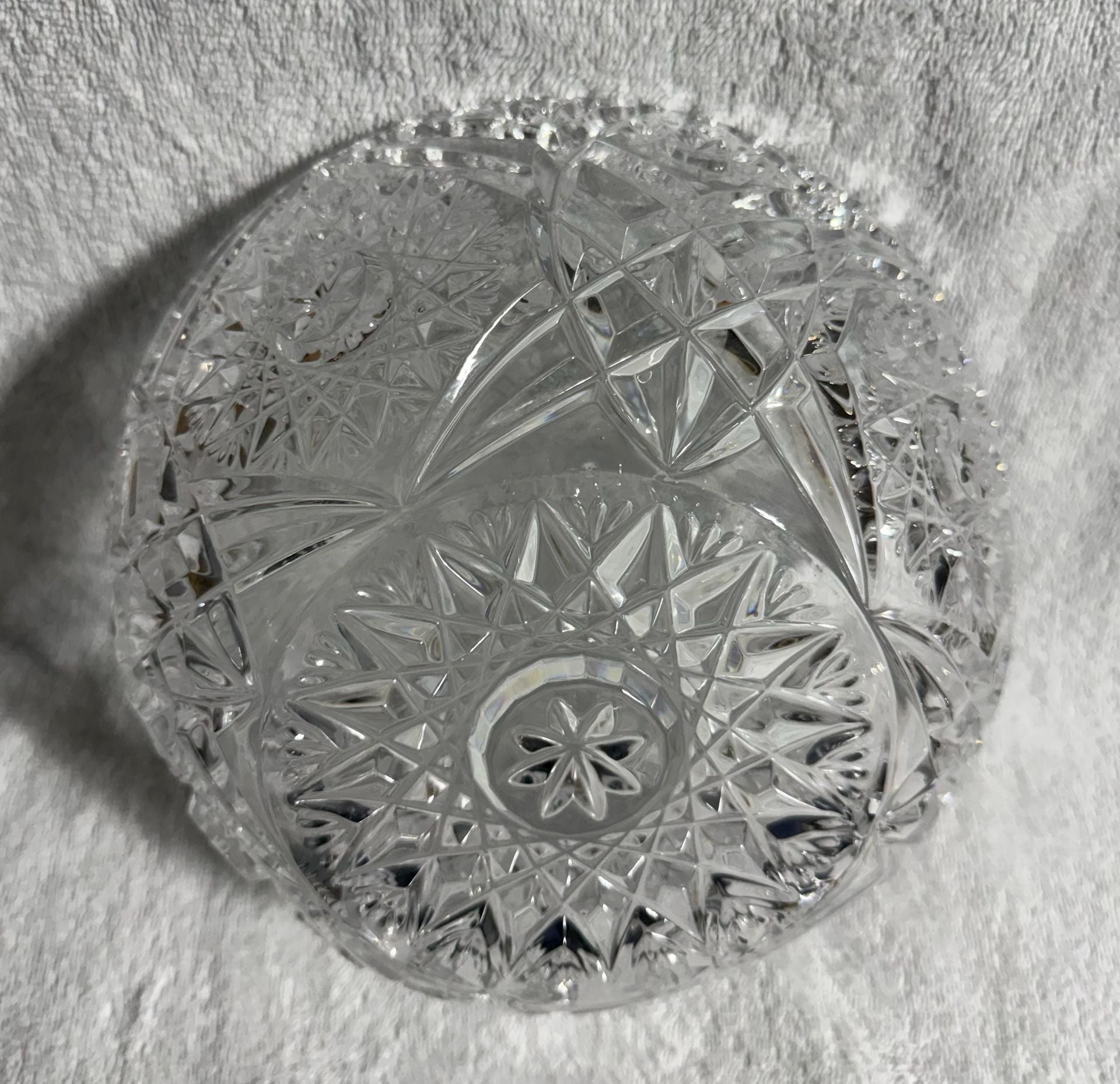 Vintage Cut Crystal Bowl Size 10 Inch Starburst 7