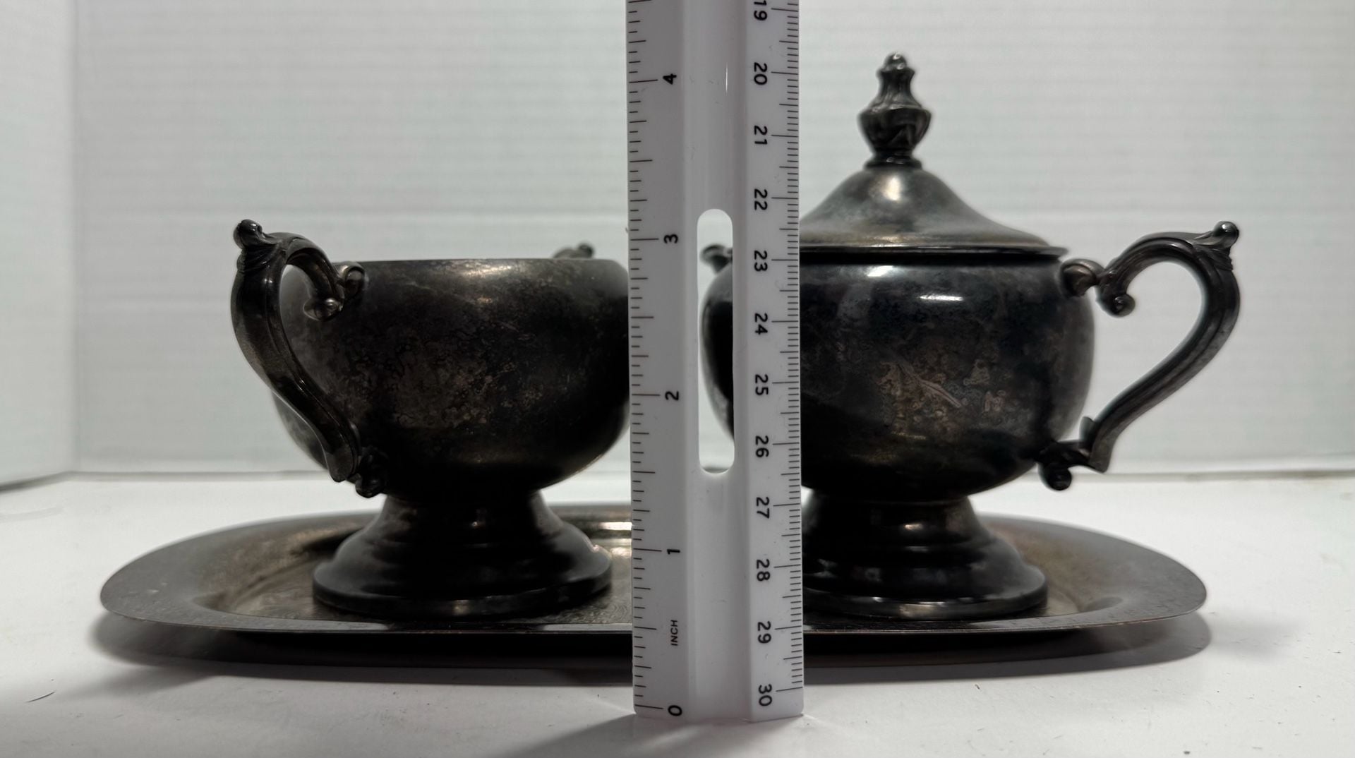 Wm. Rogers Silverplate Sugar Bowl Creamer & Tray Set 3