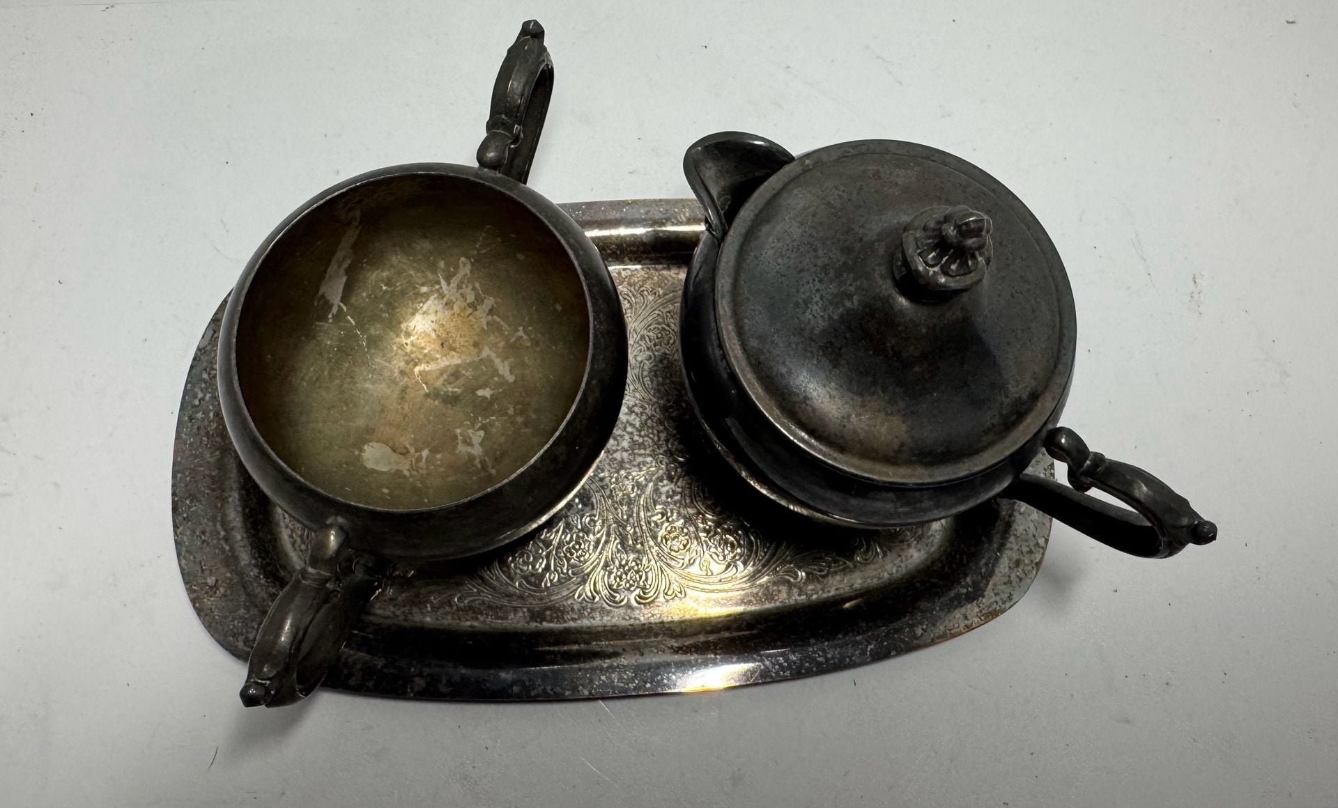 Wm. Rogers Silverplate Sugar Bowl Creamer & Tray Set 4