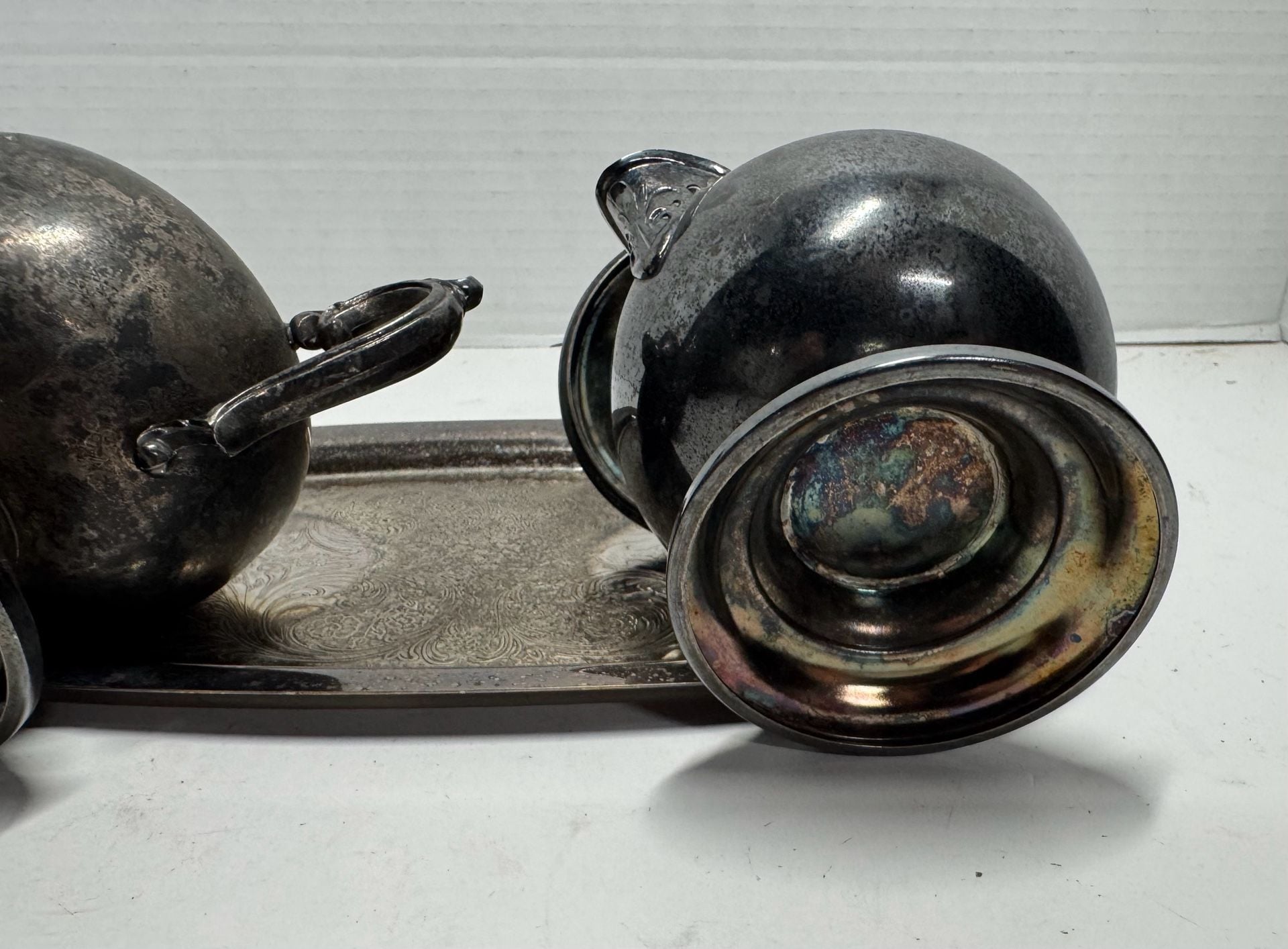 Wm. Rogers Silverplate Sugar Bowl Creamer & Tray Set 6