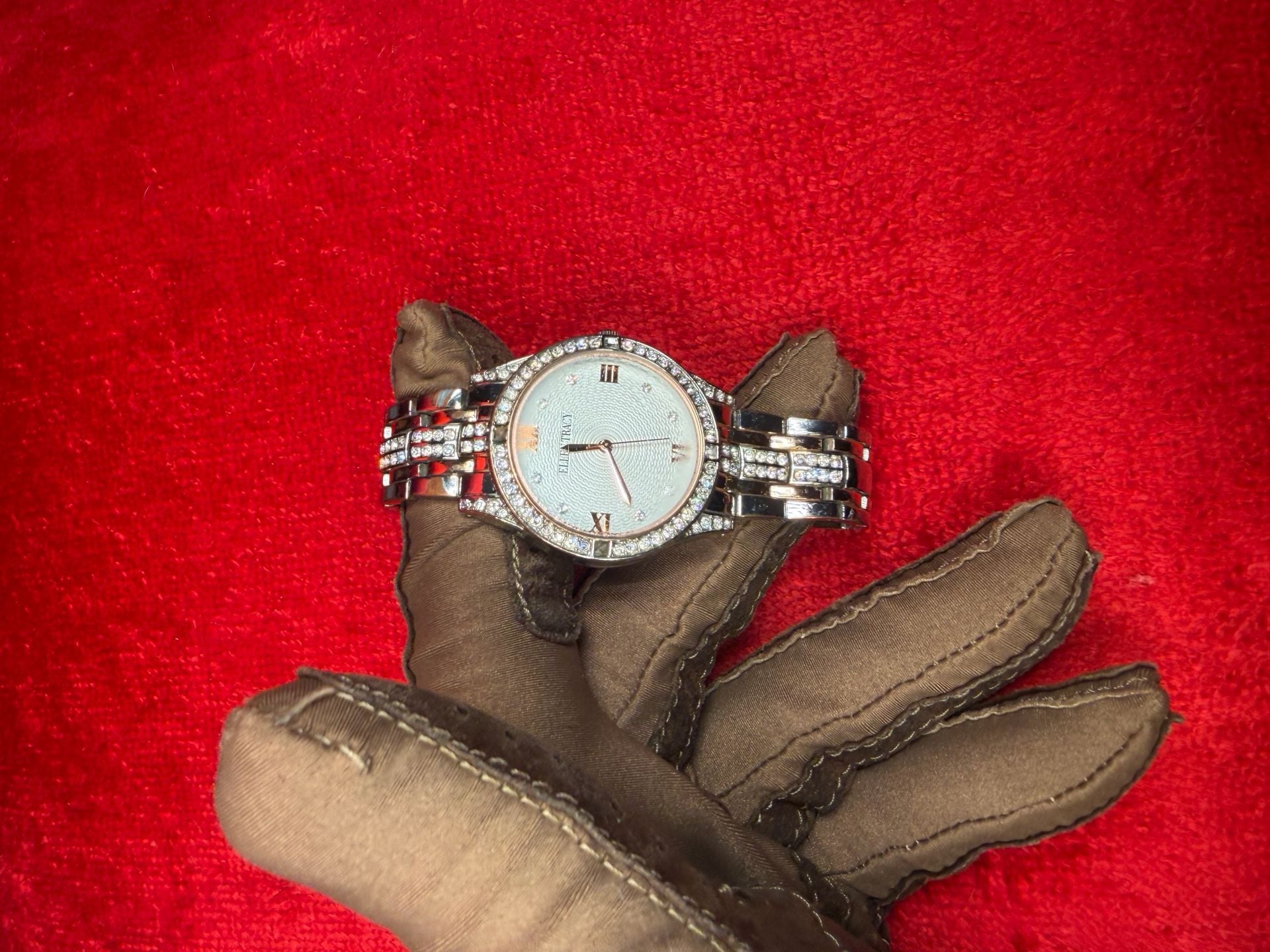 Ellen Tracy Watch Silver Stainless Steel Rhinestone Dial 2