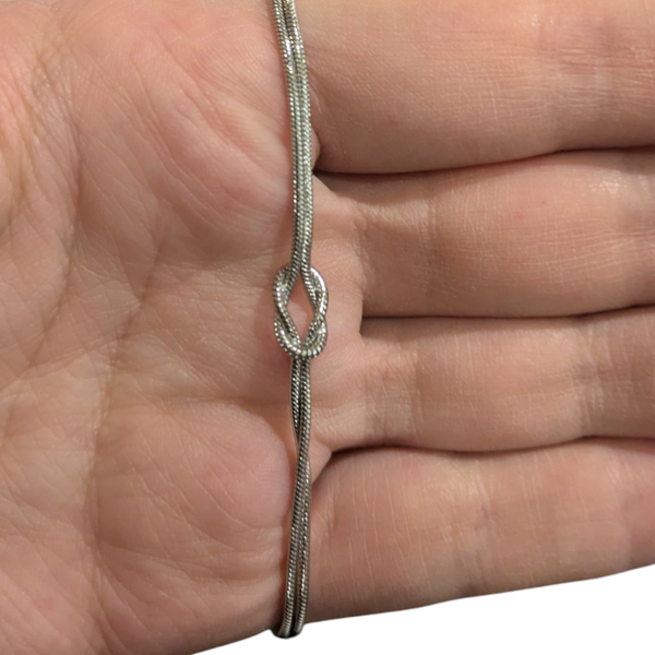 Silver Tone Double Snake Chain Knot Bracelet