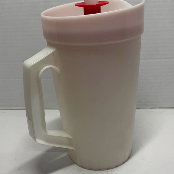 Tupperware Vintage White Plastic Pitcher With Red Lid