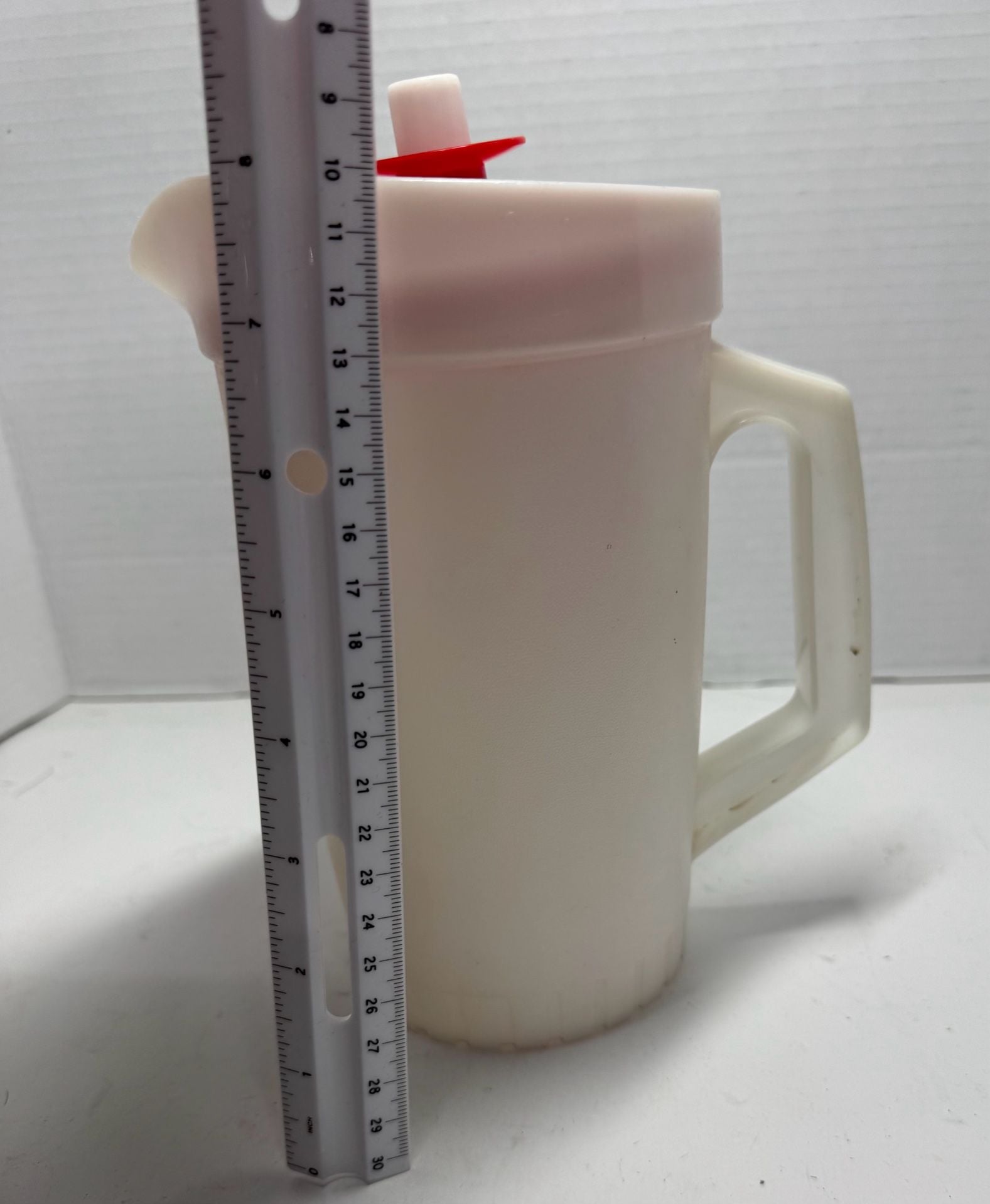 Tupperware Vintage White Plastic Pitcher With Red Lid 3