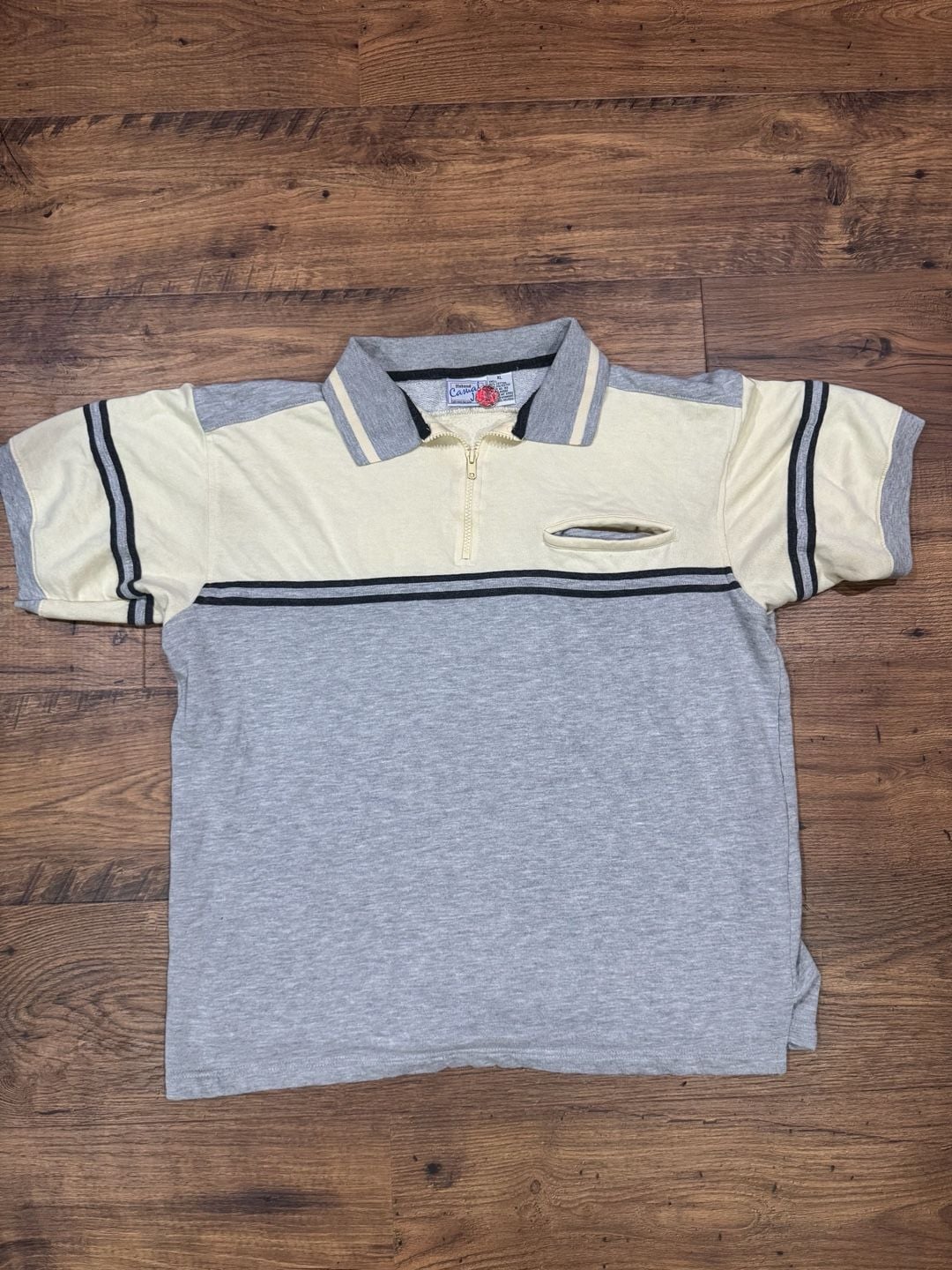 Haband Casuals Shirt Size XL Gray Yellow Zip Polo 2