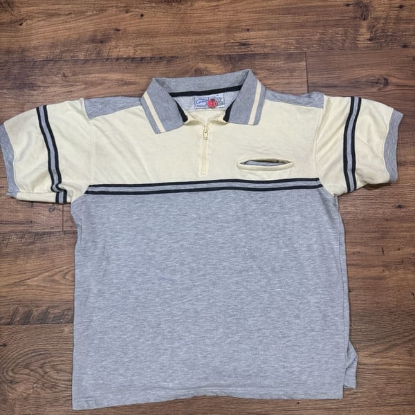 Haband Casuals Shirt Size XL Gray Yellow Zip Polo