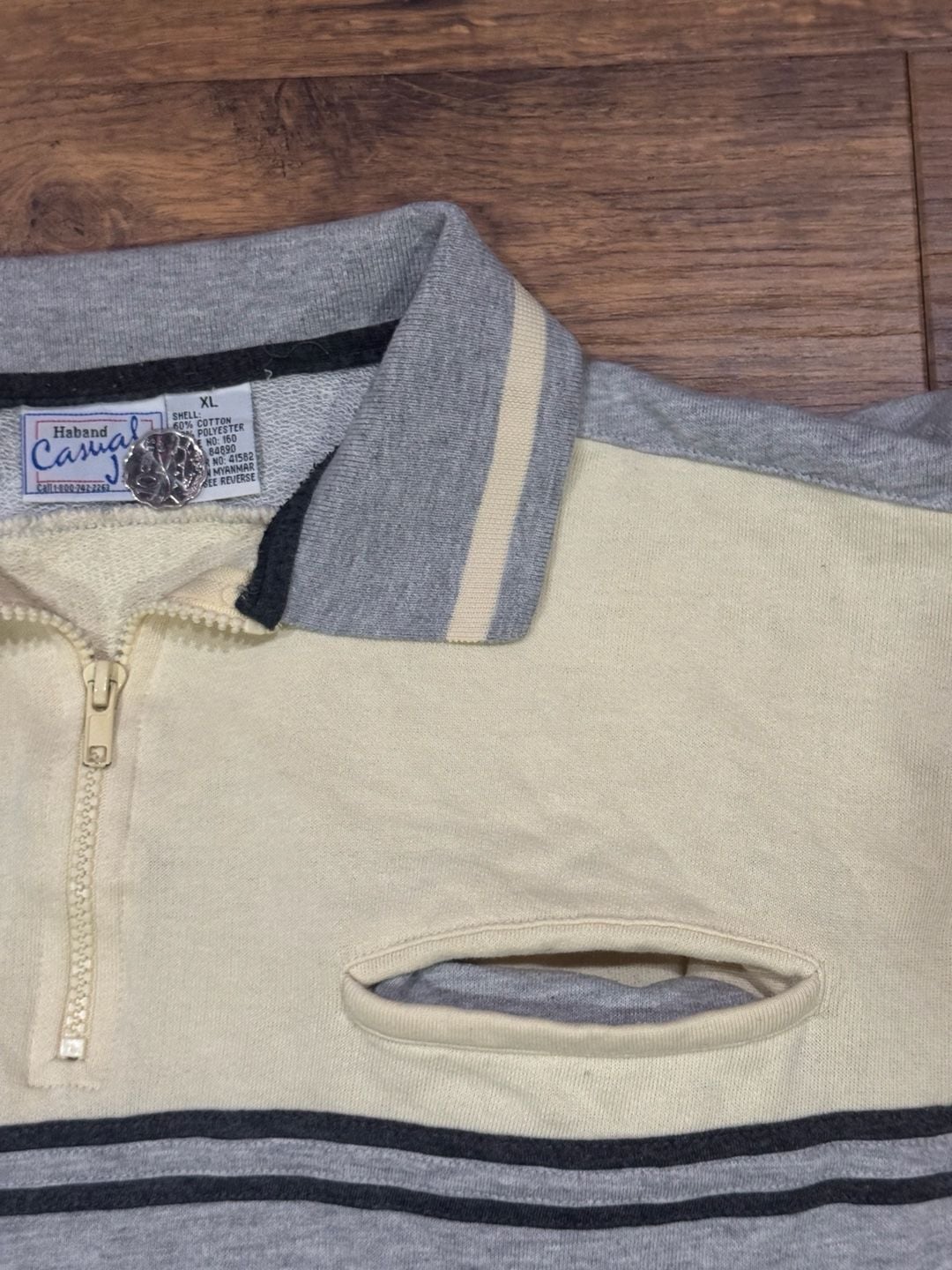 Haband Casuals Shirt Size XL Gray Yellow Zip Polo 3