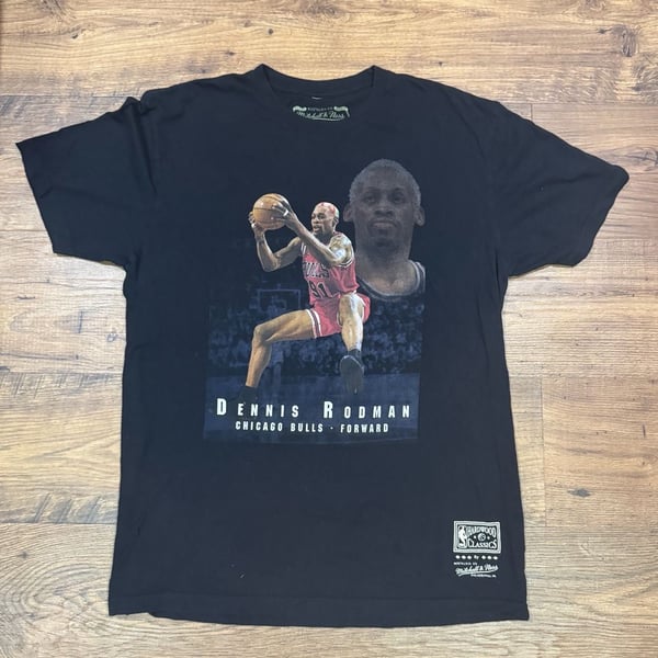 VINTAGE Mitchell & Ness Dennis Rodman Chicago Bulls Stat T Shirt Men Size large