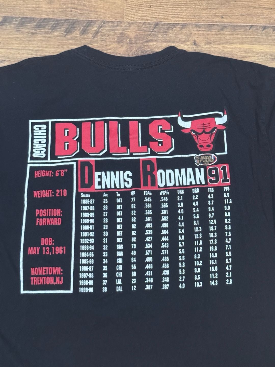 VINTAGE Mitchell & Ness Dennis Rodman Chicago Bulls Stat T Shirt Men Size large 5