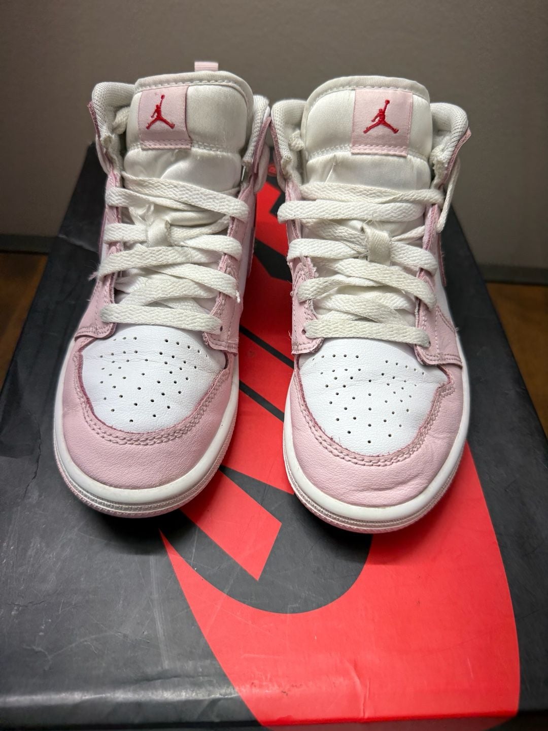 Nike Jordan 1 Mid Pink Foam White Fire Red Little Kids Shoes 3
