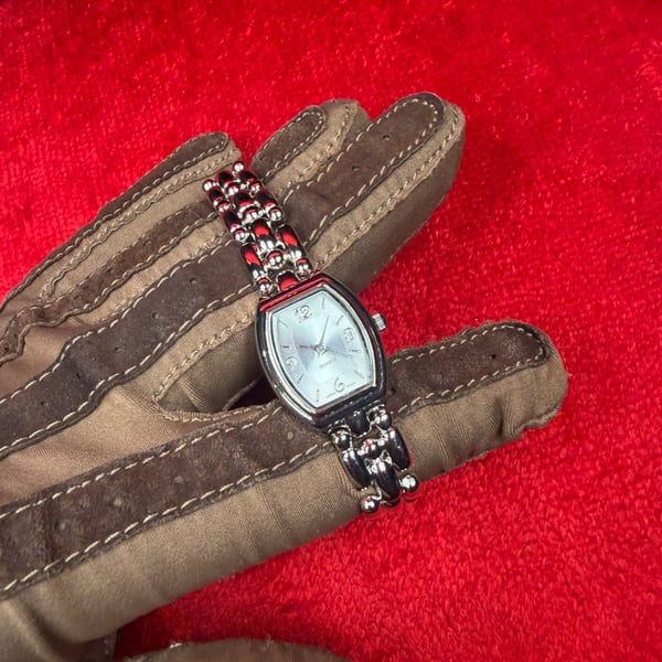Silver Tone Quartz Watch Beaded Link Strap