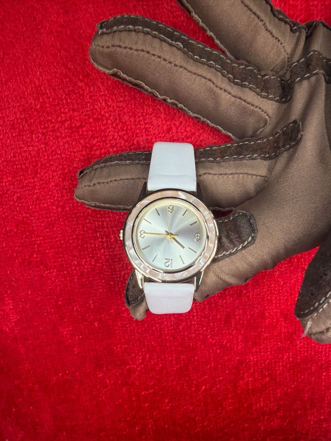 FMD Analog Wrist Watch White Leather Strap 2