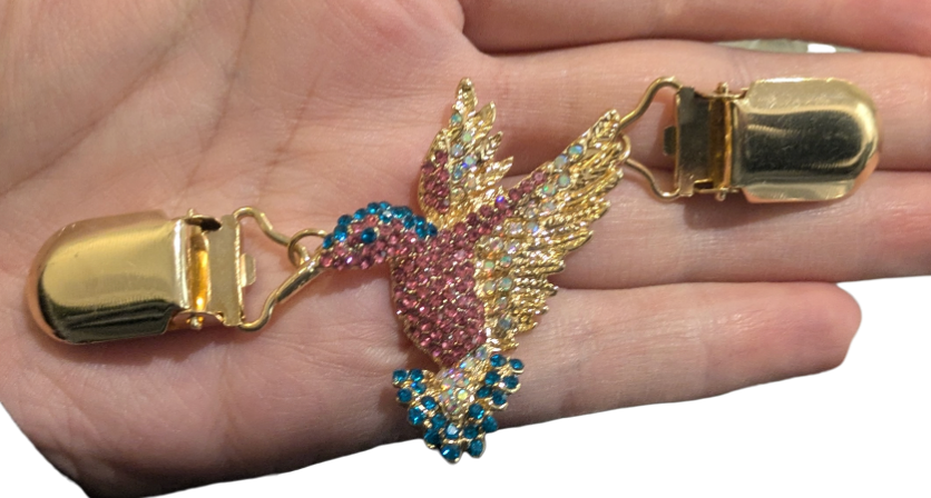 Hummingbird Cardigan Clip Rhinestone Gold Sweater Pin 2