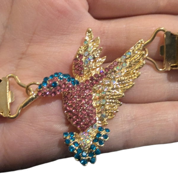 Hummingbird Cardigan Clip Rhinestone Gold Sweater Pin