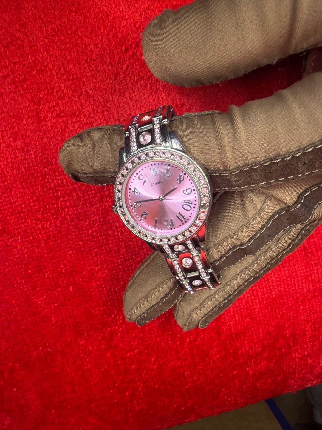 Quartz Rhinestone Watch Pink Dial Stainless Steel 2