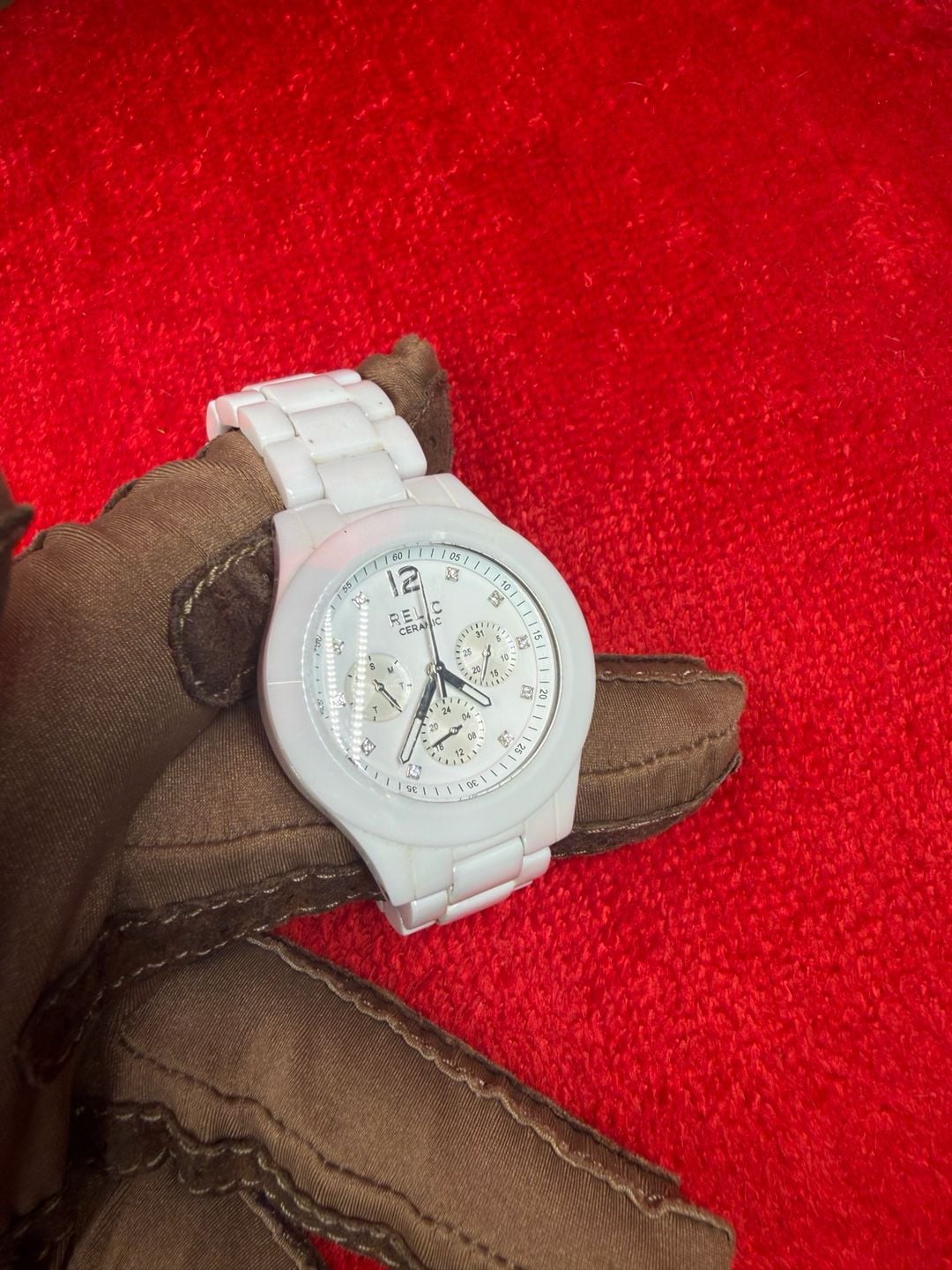 Relic ZR15623 White Ceramic Chronograph Watch 2