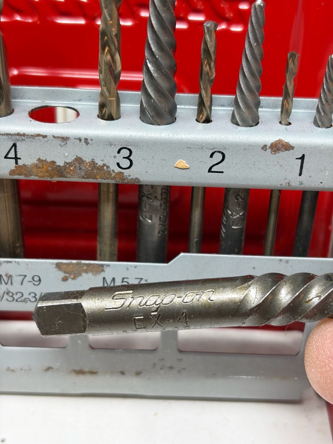 Vintage Snap-On EXDL10 10 Piece Cobalt Left Hand D Drill Extractor Set Complete 7