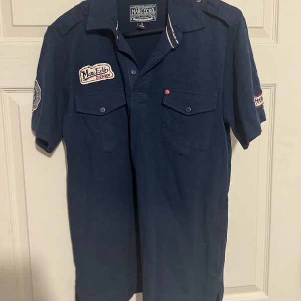 Y2K Marc Ecko Polo Shirt Size S Blue Cotton Blend