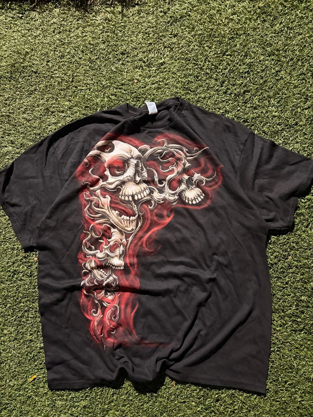 Delta Apparel Skull Flames Graphic T-Shirt Size 2XL Black Cotton Punk Goth Y2K 2