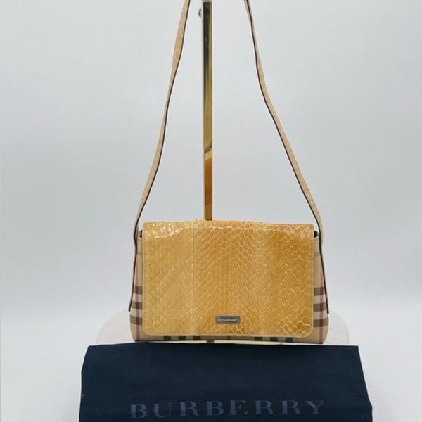 Burberry London Nova Check Snakeskin Shoulder Bag Vintage Y2K Dust Bag