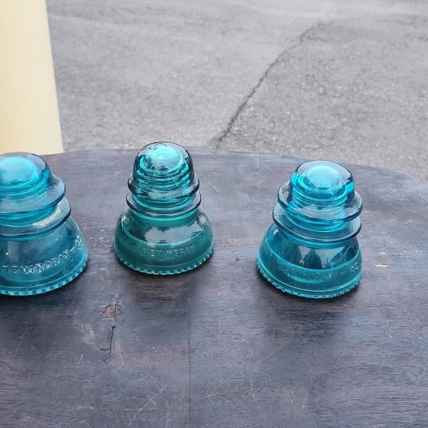 Hemingray 42 Aqua Blue Glass Insulator Set of 3