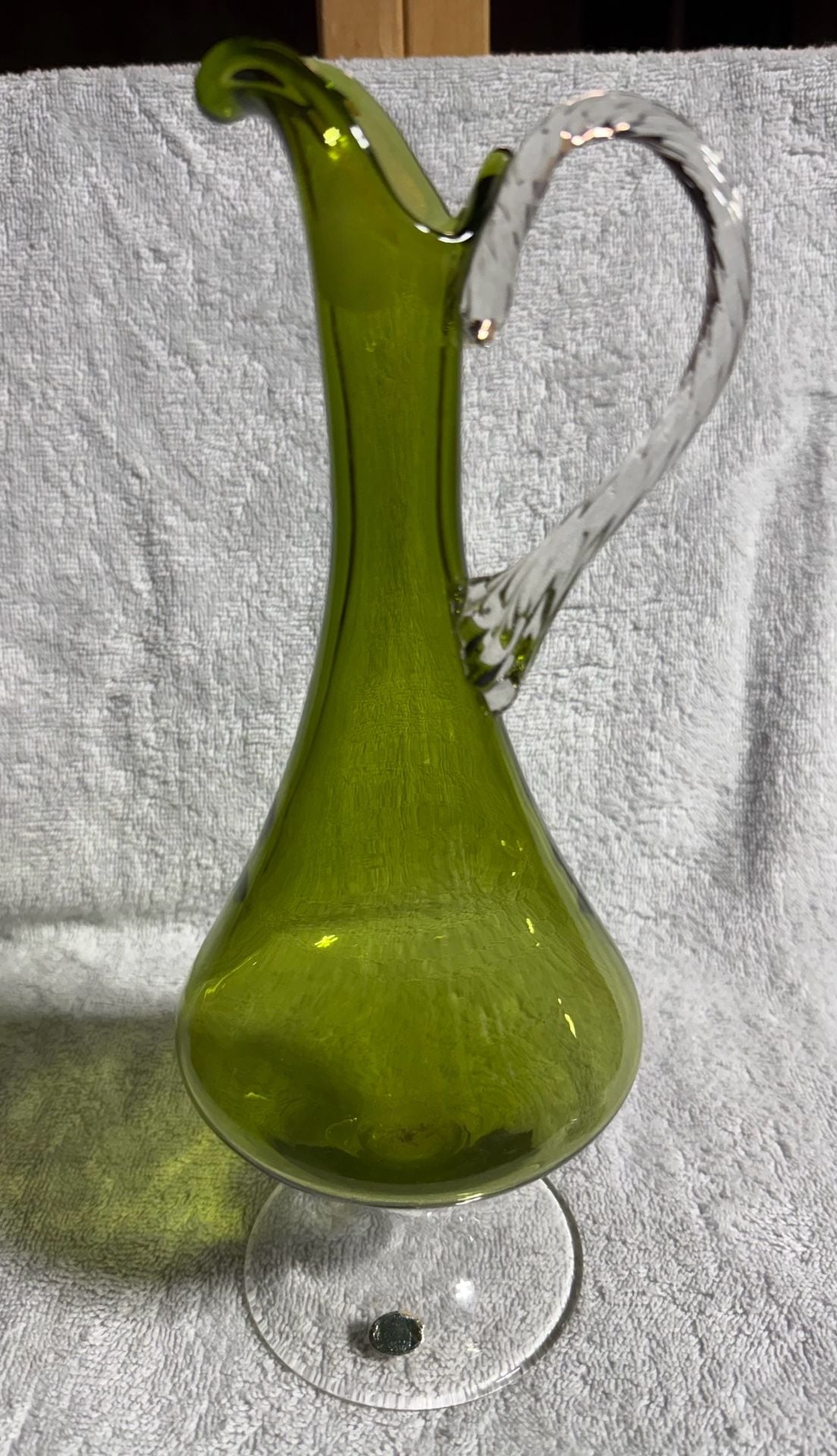 Vintage Enesco Green Art Glass Pitcher Decanter 1