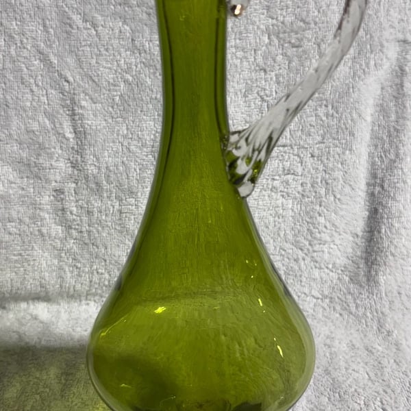 Vintage Enesco Green Art Glass Pitcher Decanter