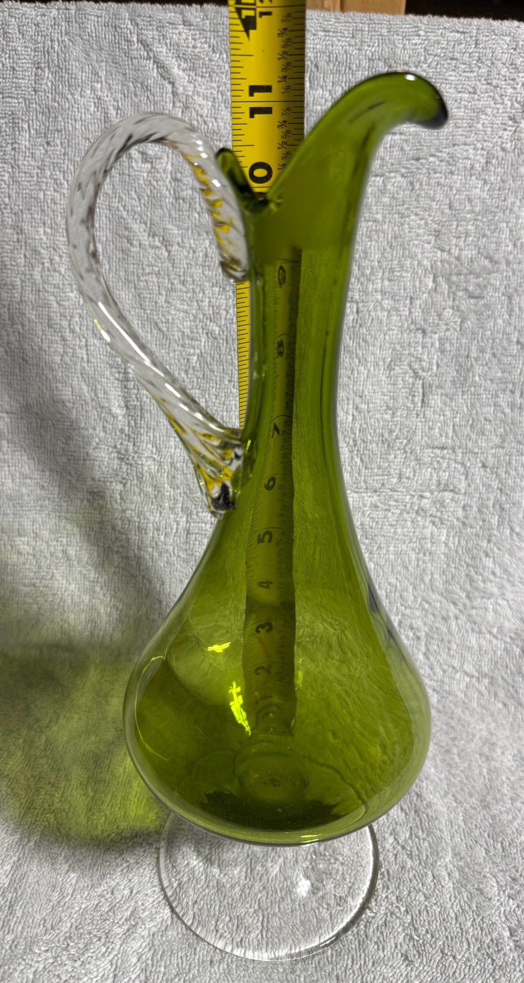 Vintage Enesco Green Art Glass Pitcher Decanter 2