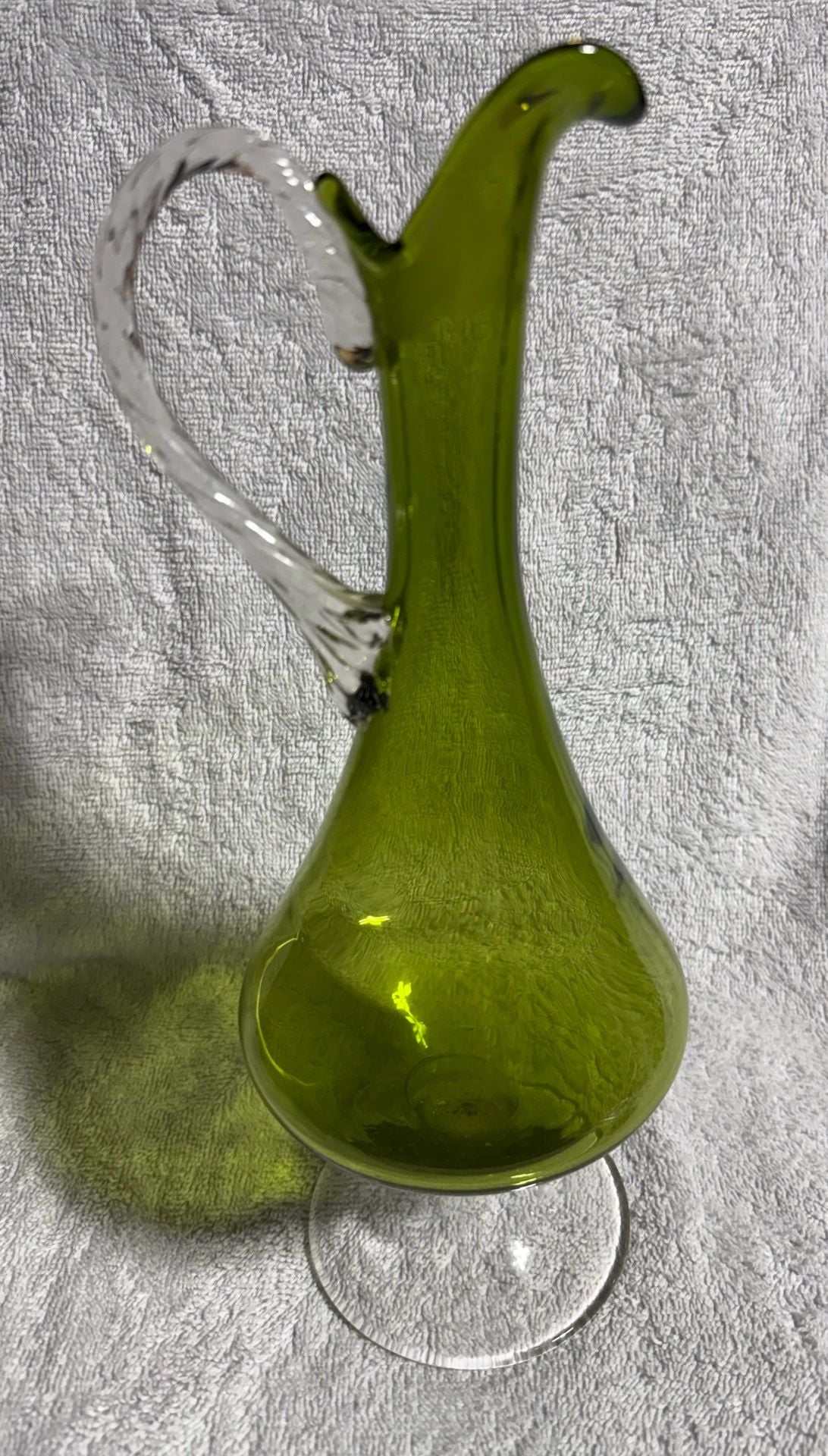 Vintage Enesco Green Art Glass Pitcher Decanter 6