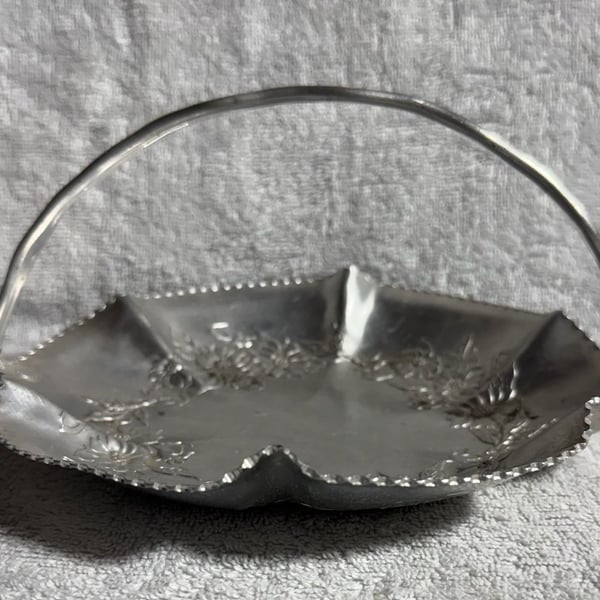 Vintage Hand Wrought Aluminum Floral Basket Size 8 In