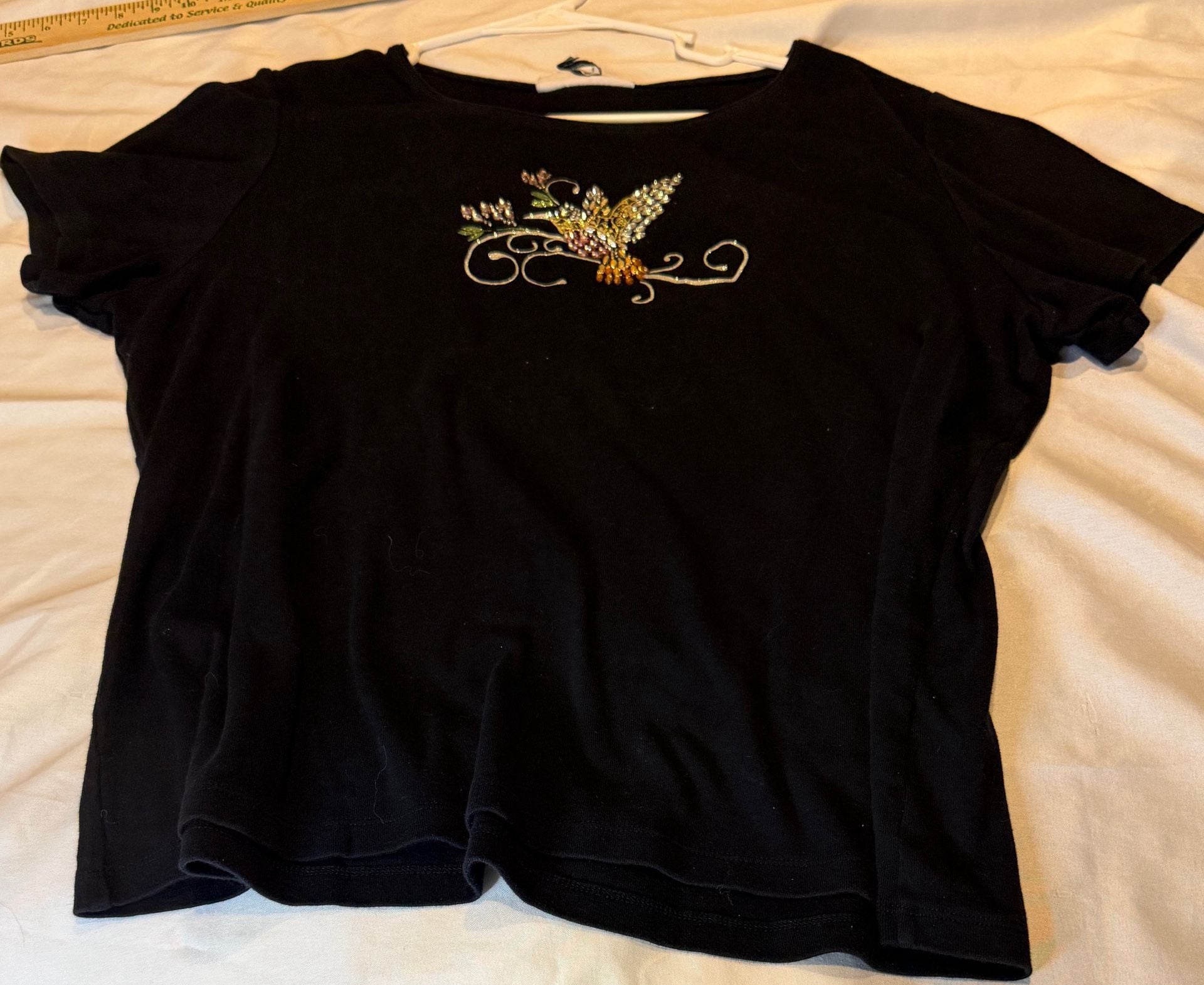 Karen Scott Beaded Hummingbird T-Shirt Size XXL Black Short Sleeve 2