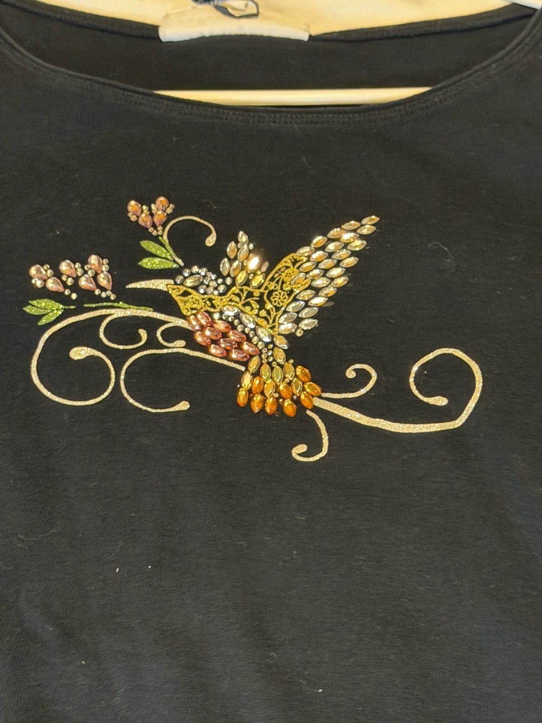 Karen Scott Beaded Hummingbird T-Shirt Size XXL Black Short Sleeve 3