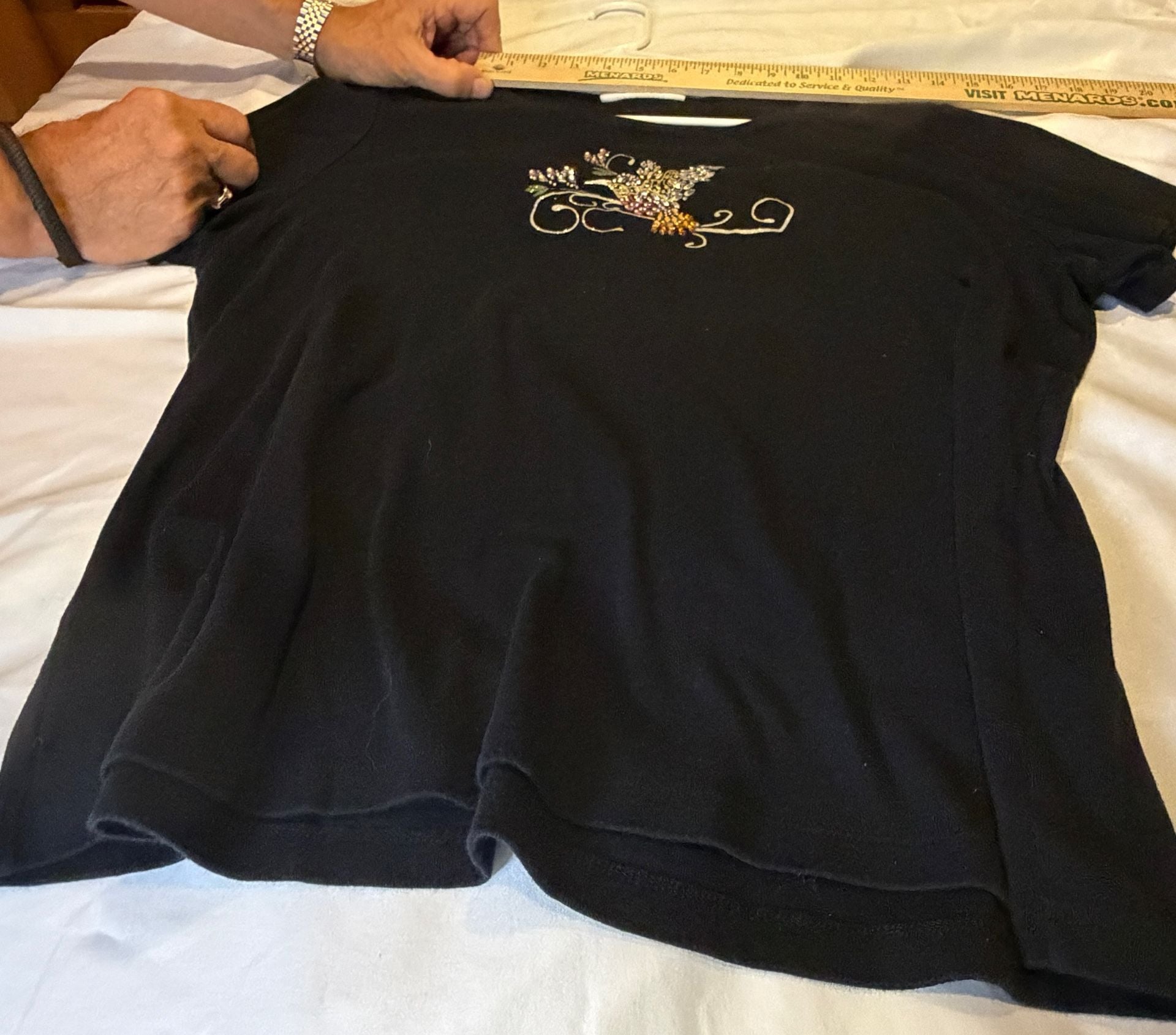 Karen Scott Beaded Hummingbird T-Shirt Size XXL Black Short Sleeve 4