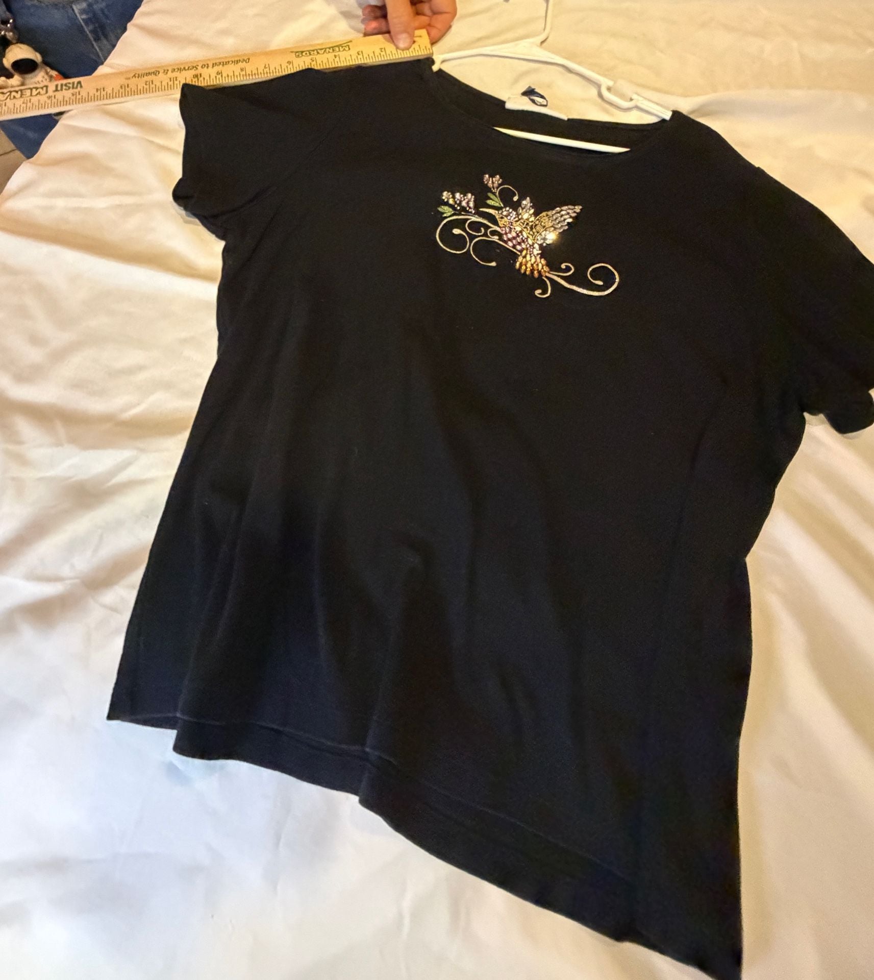 Karen Scott Beaded Hummingbird T-Shirt Size XXL Black Short Sleeve 6