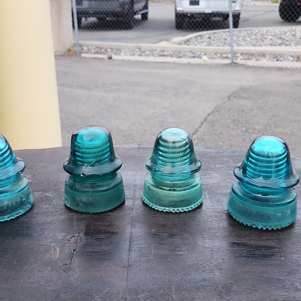 Vintage Glass Insulators Lot of 4 Aqua Blue Green Hemingray Brookfield Petticoat