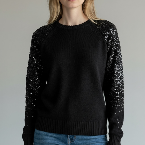 Apt. 9 Sequin Sleeve Crewneck Sweater Black