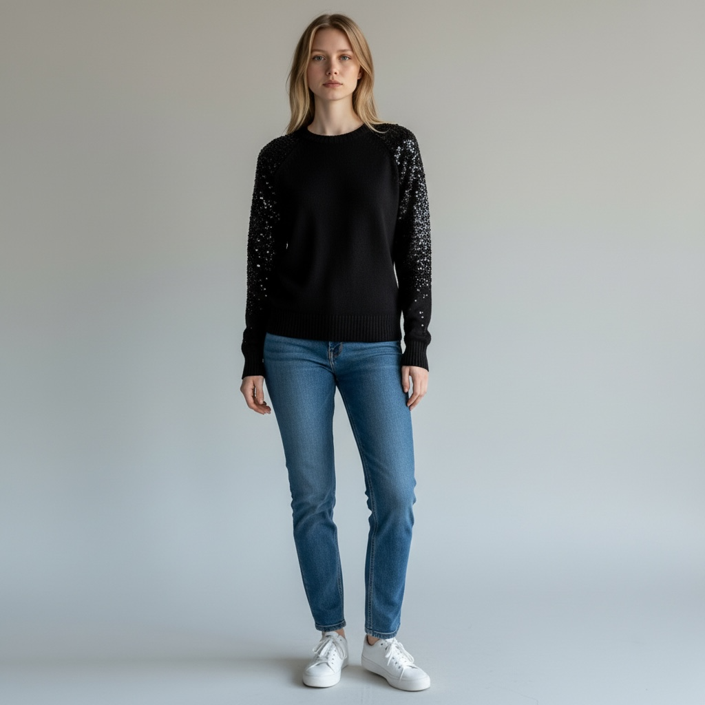 Apt. 9 Sequin Sleeve Crewneck Sweater Black 3