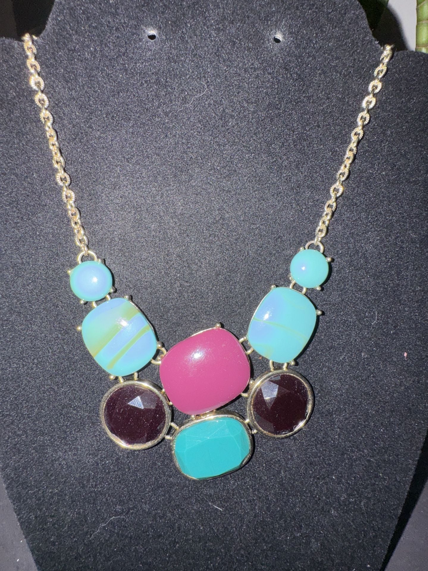Unbranded Multi-Color Gemstone Statement Bib Necklace Gold Chain 1